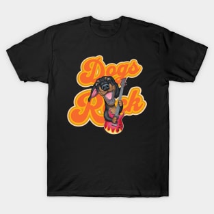 Cute Doxie Dog with guitar on Dachshund Dogs Rock tee T-Shirt